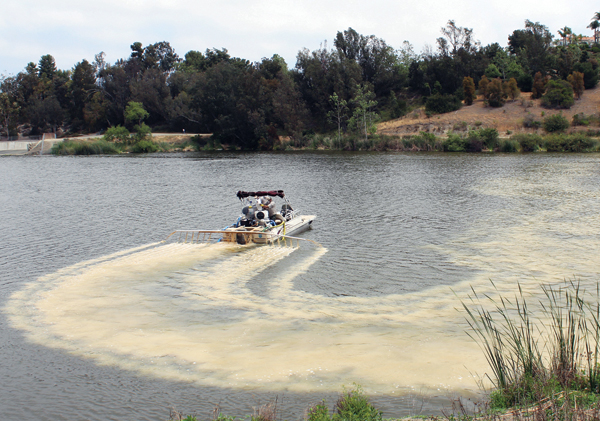  An AquaTechnex boat applying Phoslock to Laguna Niguel Lake, 2013.  